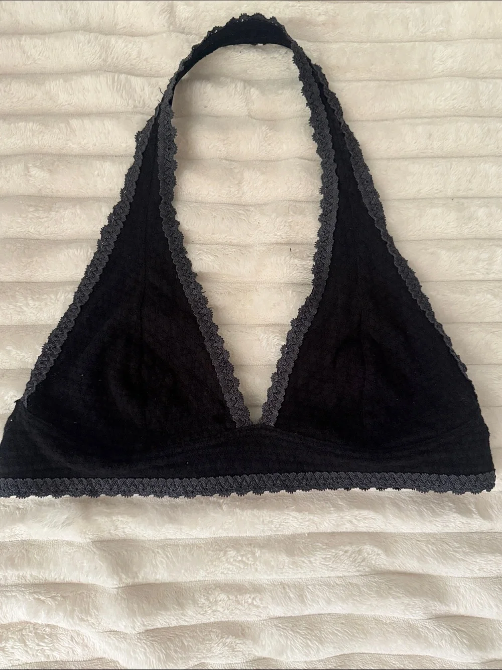 Free People- Halter Lace-Trim Bralette in Black with Gray Accents